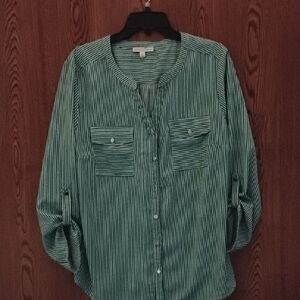 Green Striped Button-Up Blouse